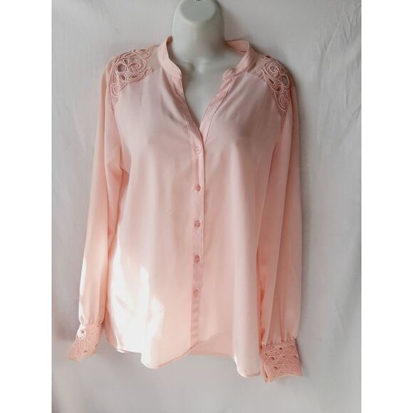 Grace Elements Tops - Grace Elements pink button front lace medium dressy top